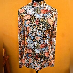 Sheer Mockneck Floral Long Sleeve Women's Top